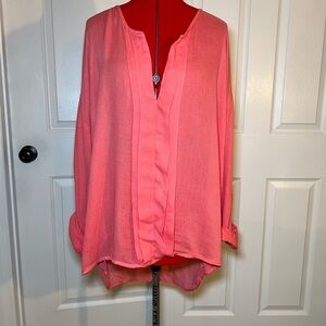 Eden & Olivia Lightweight V-Neck Roll Tab long Sleeve Blouse / Top / Shirt